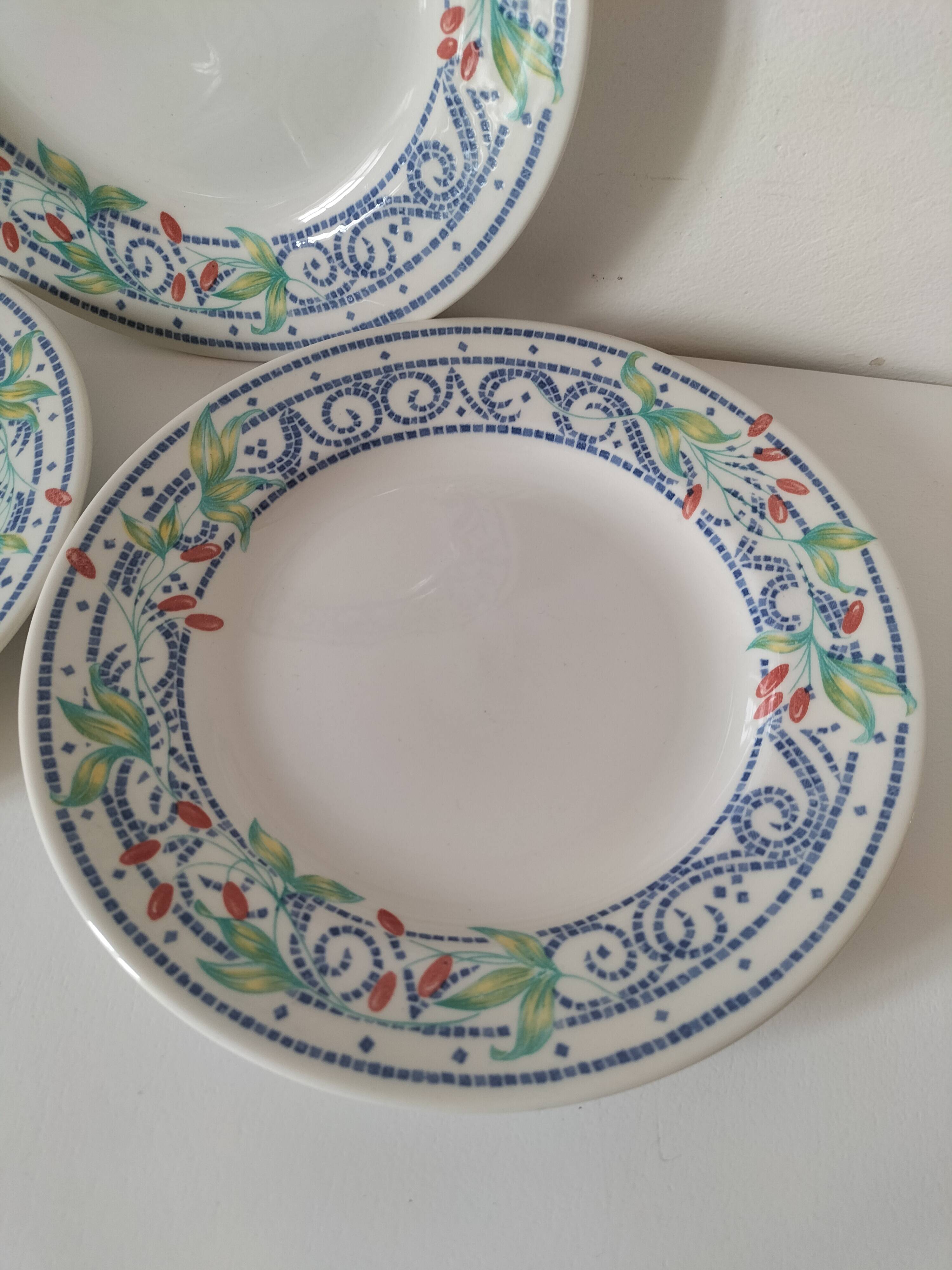 3 plates Churchill England mosaic and floral design