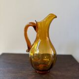 Vintage orange mouth-blown glass pitcher
