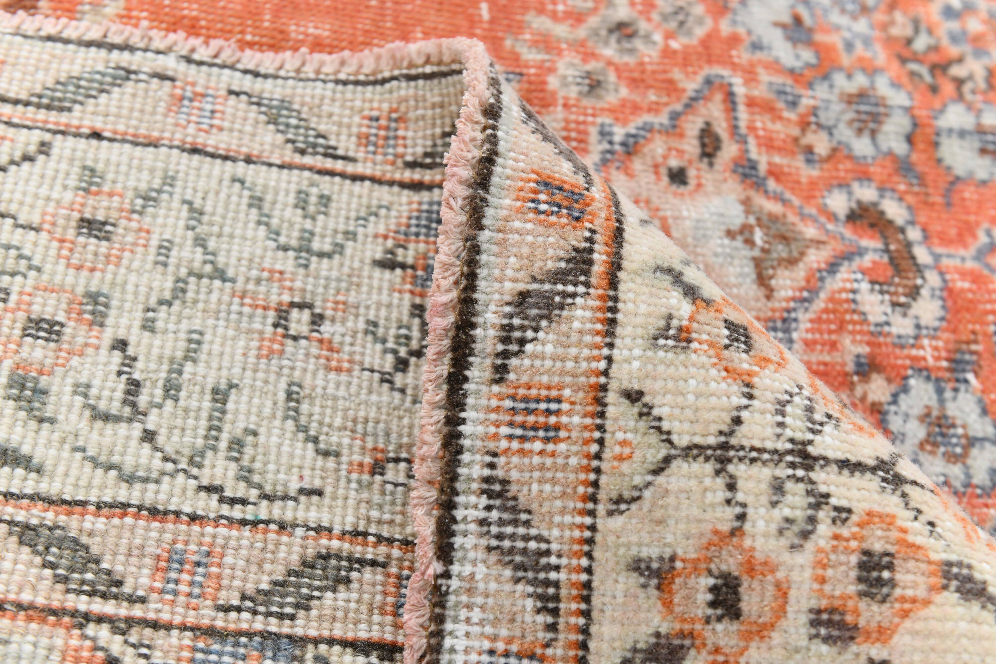 Tapis vintage anatolien tissé à la main en rose saumon, 206x392 cm