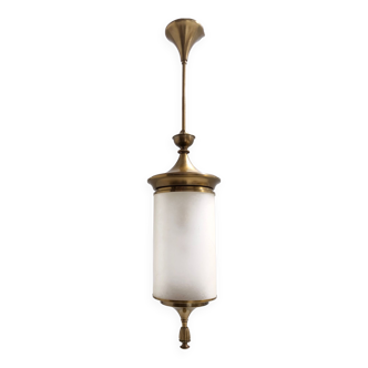 Vintage Brass and Etched Glass Pendant Lantern by Oscar Torlasco for Lumi