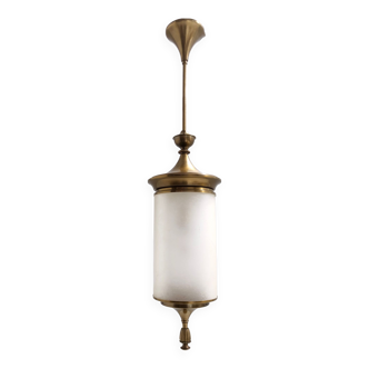 Lanterne suspendue vintage en laiton et verre gravé par Oscar Torlasco pour Lumi