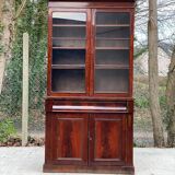2-part Victorian display cabinet buffet with lacquered mahogany marquetry