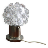 Mid Century Czech Crystal Glass Table Lamp, 1970s Chrome Base