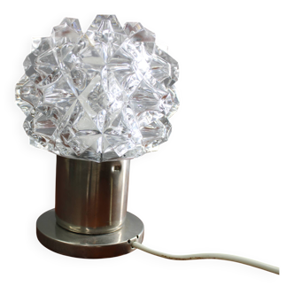 Mid Century Czech Crystal Glass Table Lamp, 1970s Chrome Base