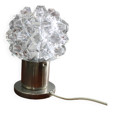 Mid Century Czech Crystal Glass Table Lamp, 1970s Chrome Base