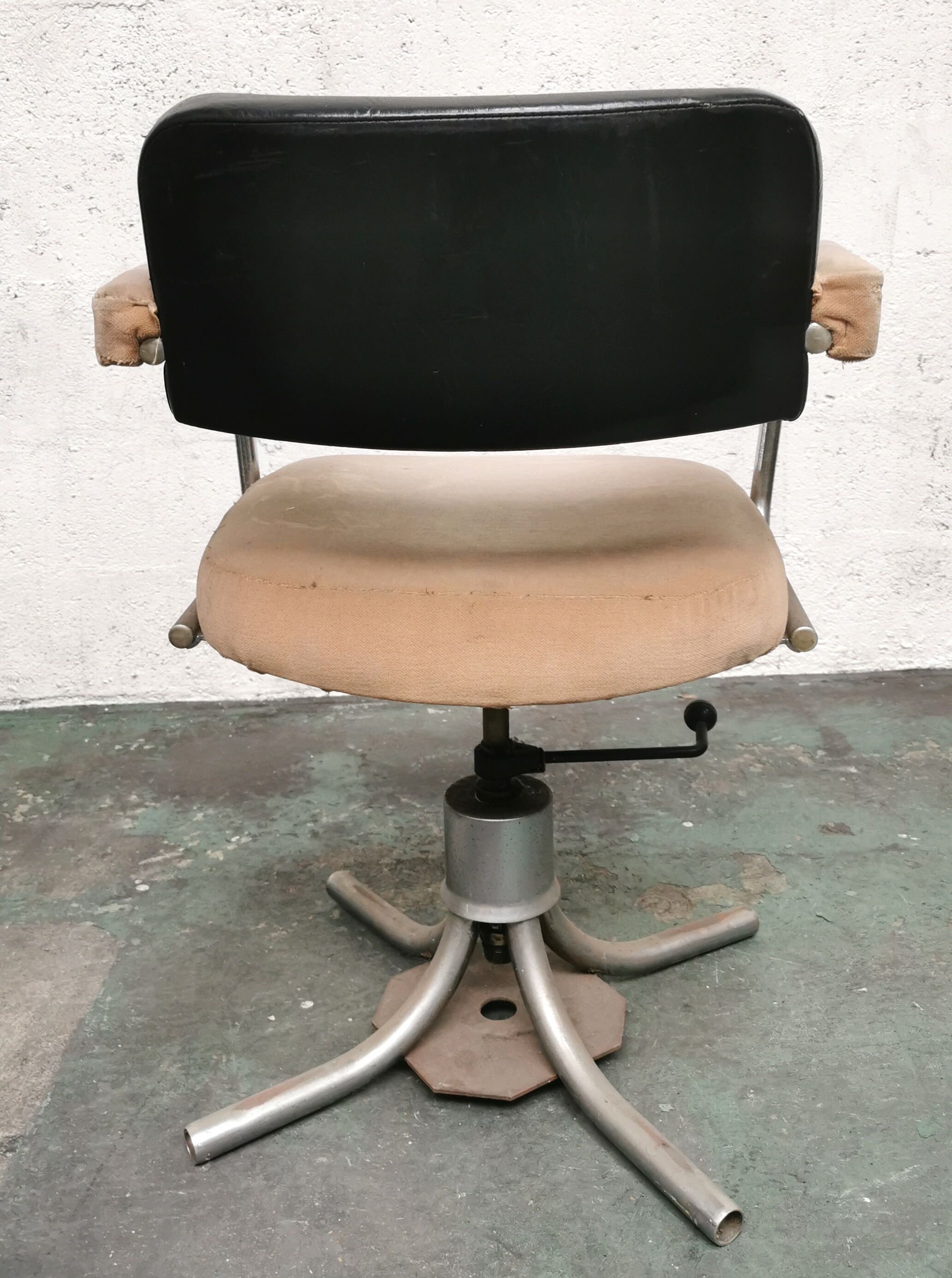 Fauteuil vintage industriel en laine et cuir, 1950