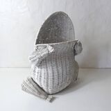 Corbeille à papier grenouille vintage en rotin blanc