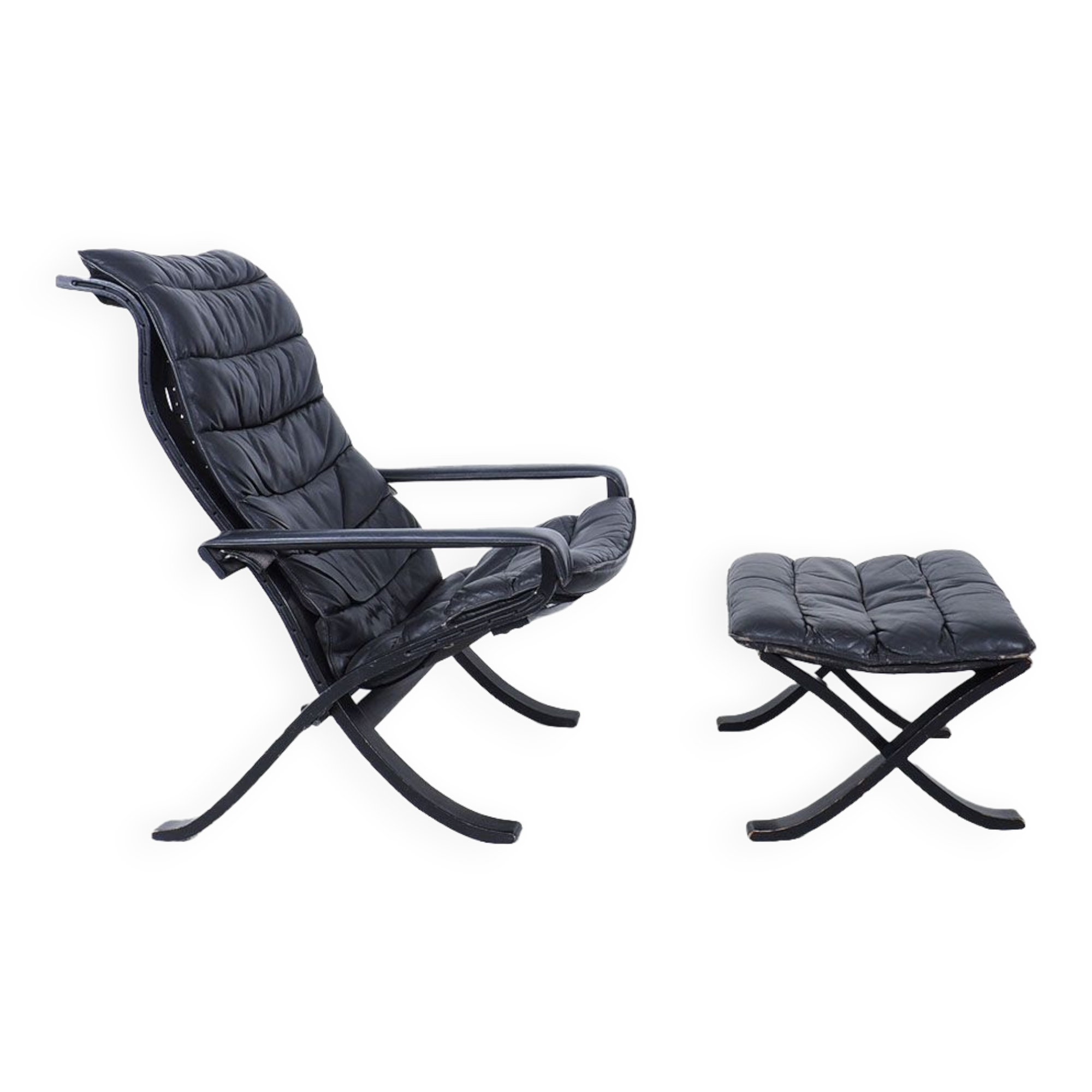 Westnofa black leather Flex armchair with ottoman