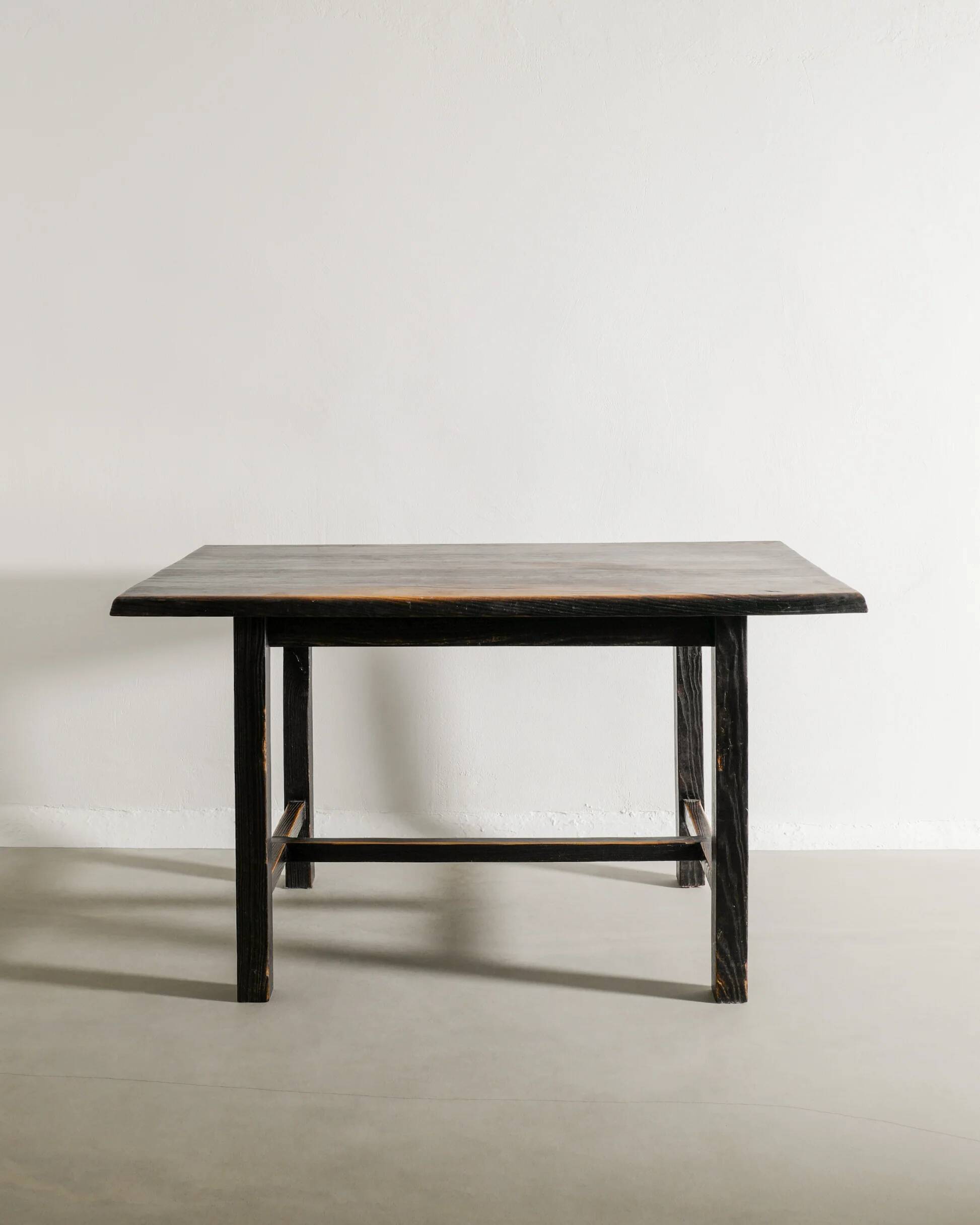 French Mid Century Black Wooden Ebonized Cabin Dining Set, 1950s