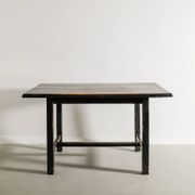 French Mid Century Black Wooden Ebonized Cabin Dining Set, 1950s