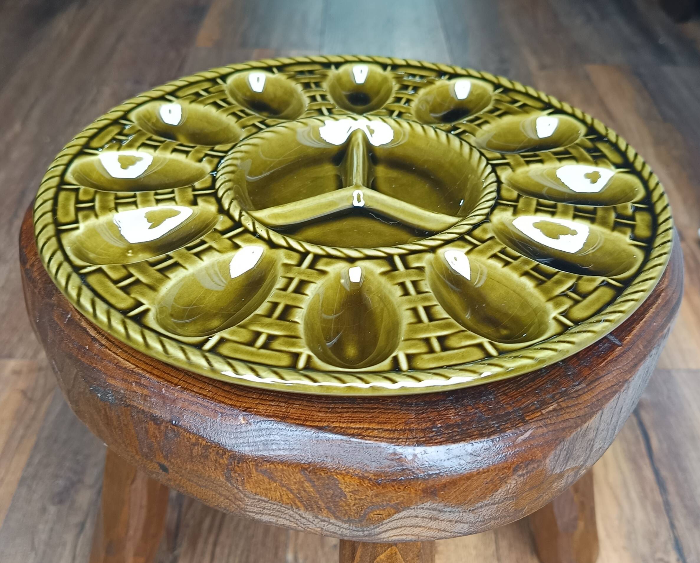 Vintage earthenware egg tray, Sacavém Portugal, 60s-70s