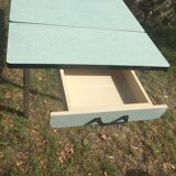 Table and 4 green water formica chairs 60's