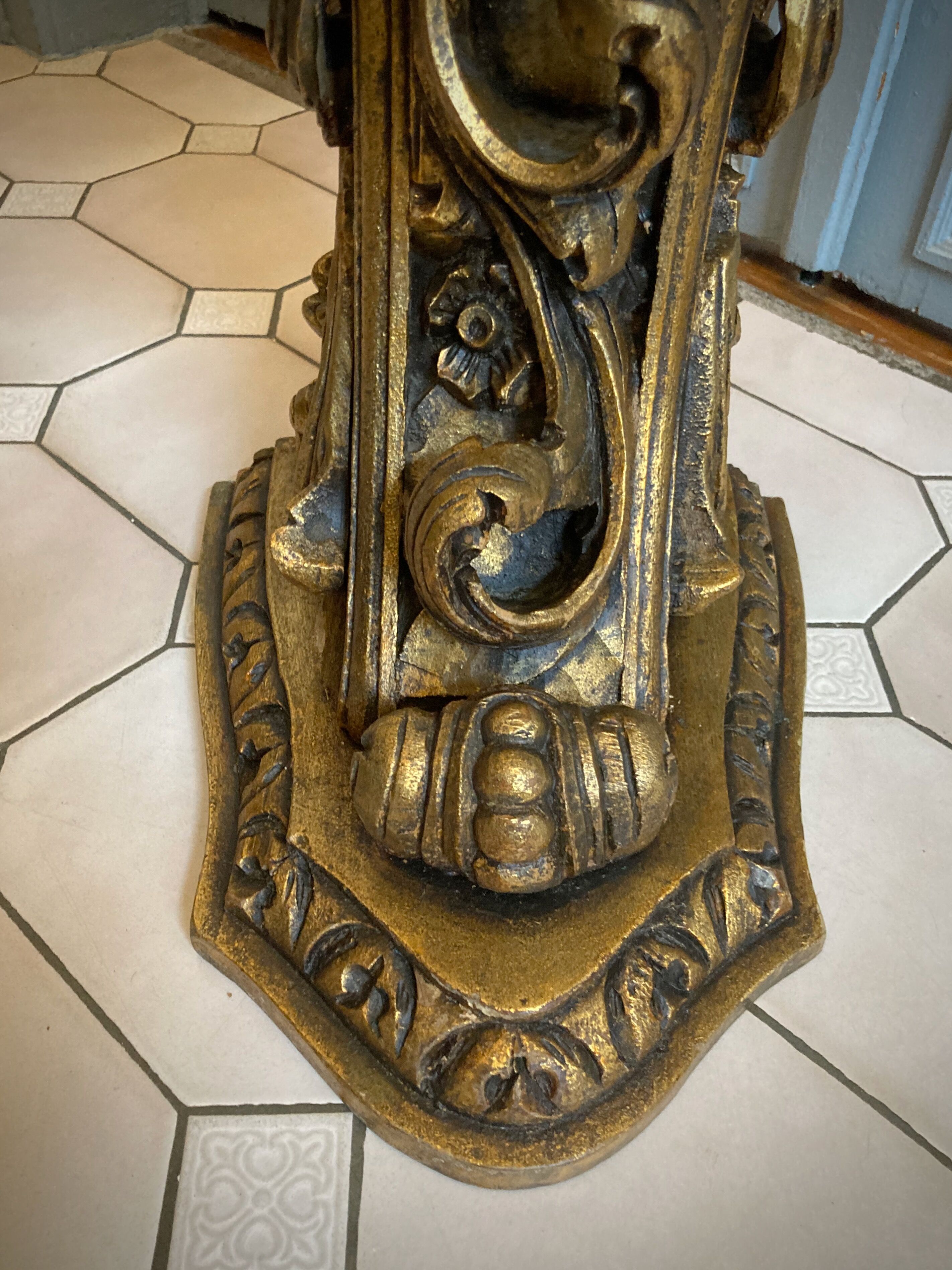 Carved wooden and marble console