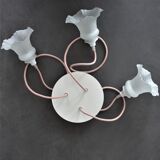 Vintage chandelier 3 pendants with glass tulip lampshades and pink cord