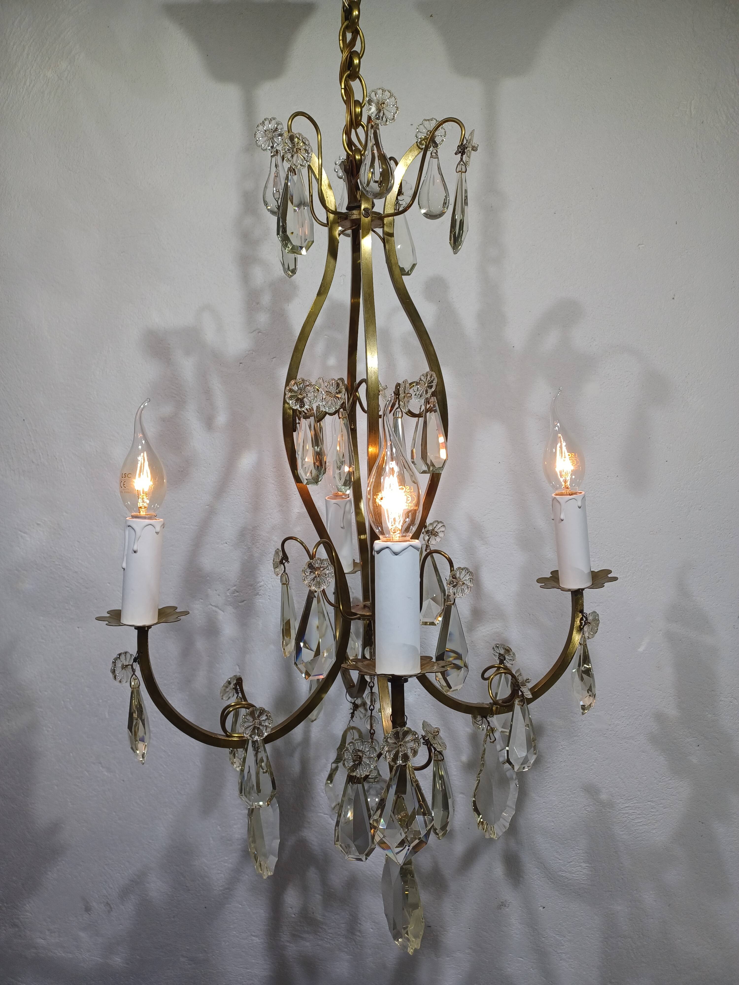 4-light bronze and crystal chandelier