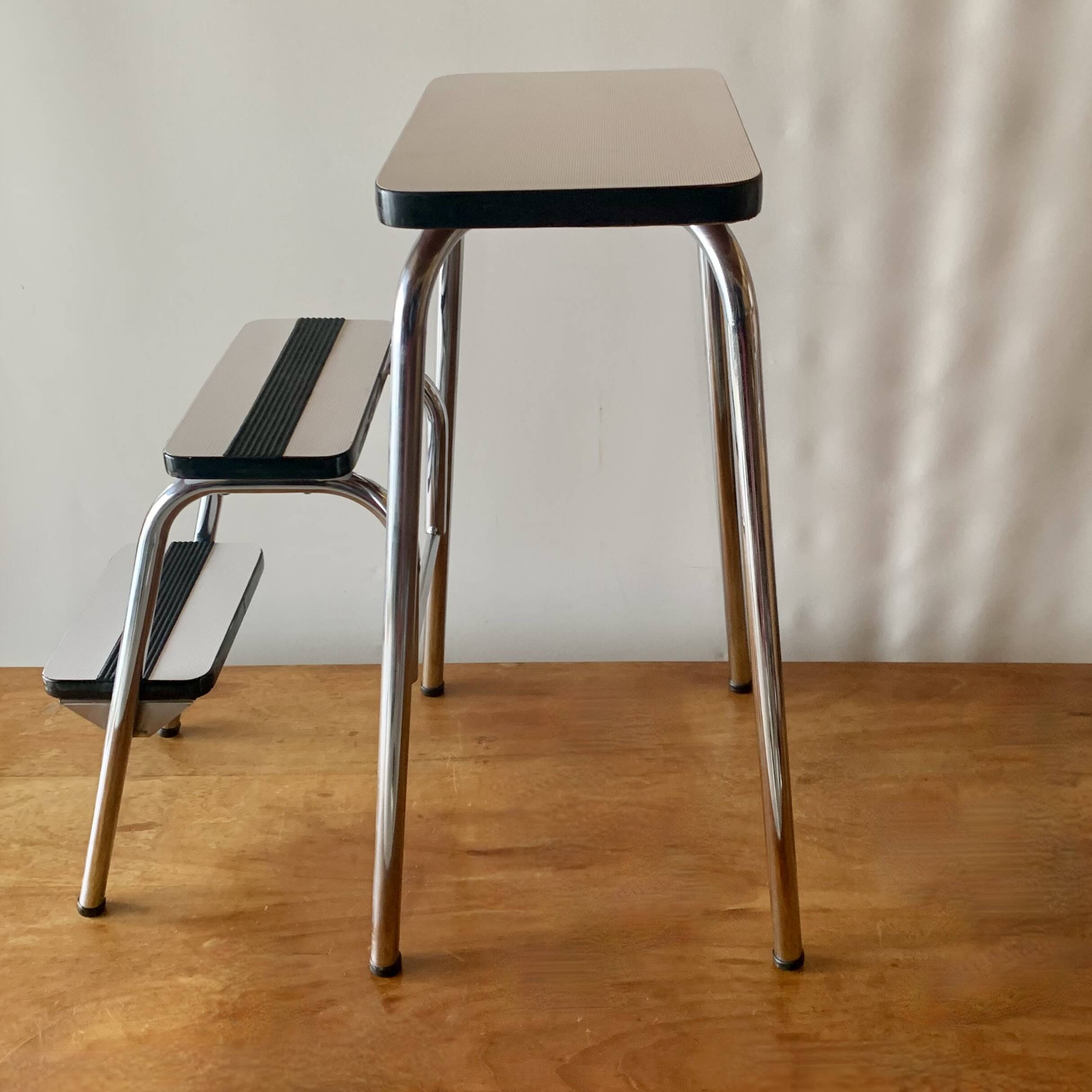 Vintage step stool in white formica and chrome steel
