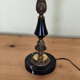 Table lamp base candlestick in chiselled brass and marble base.