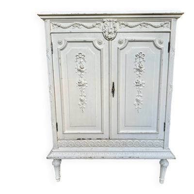 Buffet ancien patiné sculpté Louis XVI ,plateau marbre