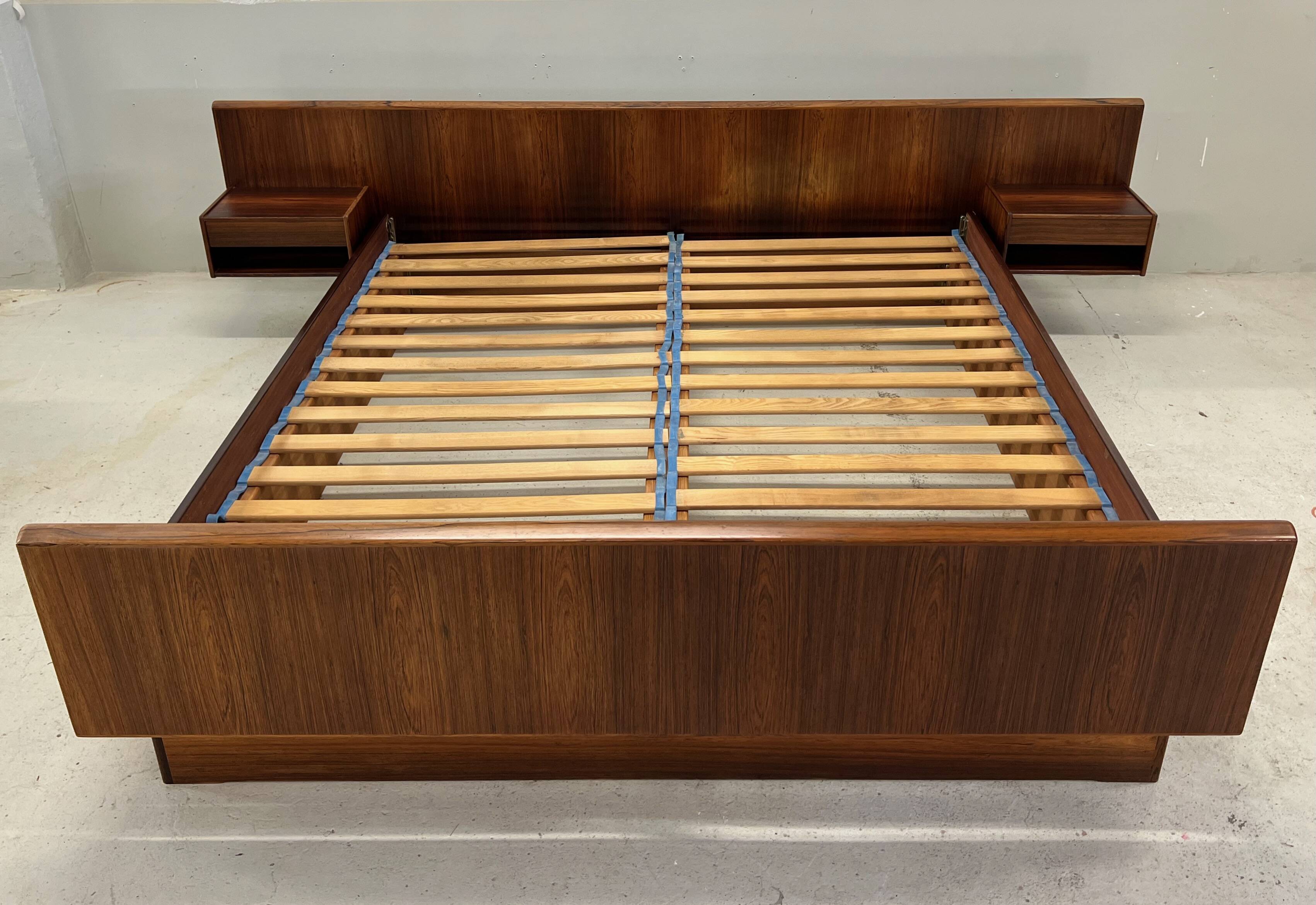 Danish Rosewood Double Floating Bed By Sannemans, 1970s.