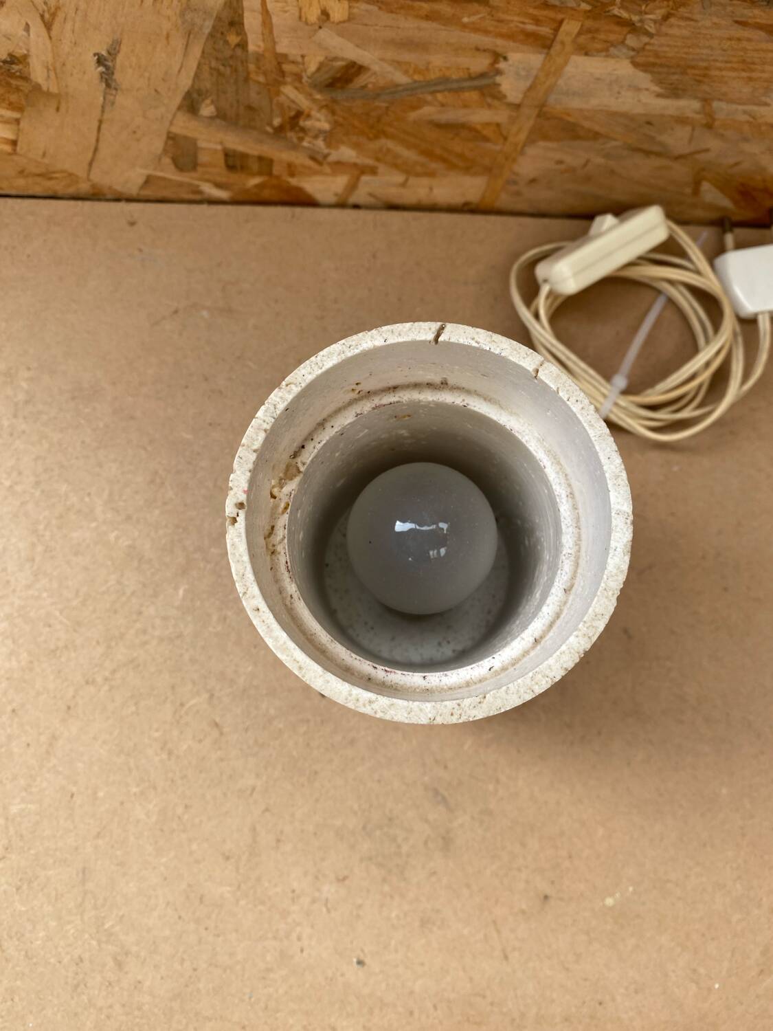 Antique vintage polished stone cylinder lamp