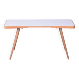 Table basse originale en hêtre, Interier Praha, verre Opaxit, Tchéquie, années 1960