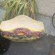 Yellow glazed ceramic slip planter, hawthorn pink flower pattern, art deco