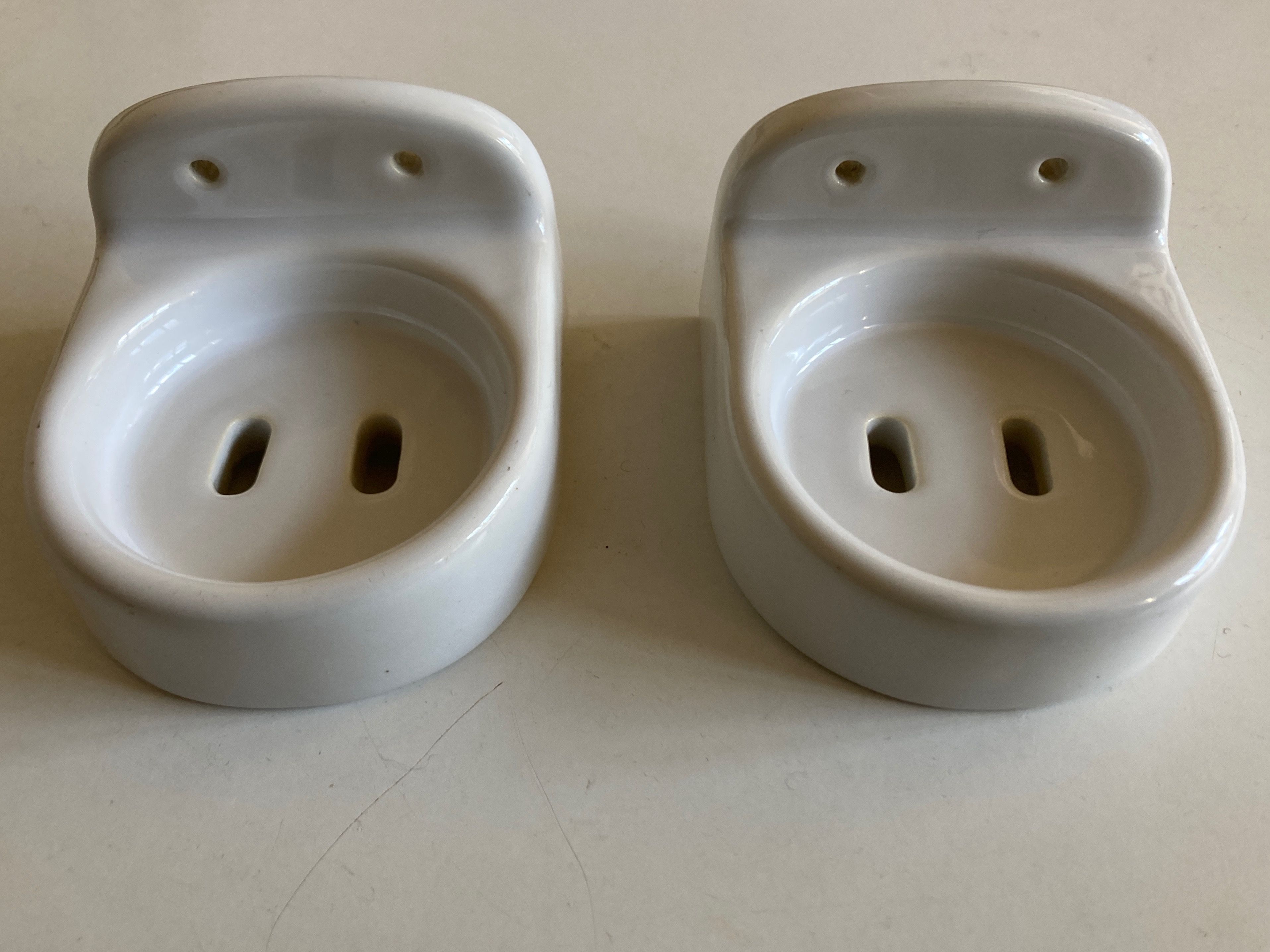 Pair of white porcelain bathroom shelves 1950