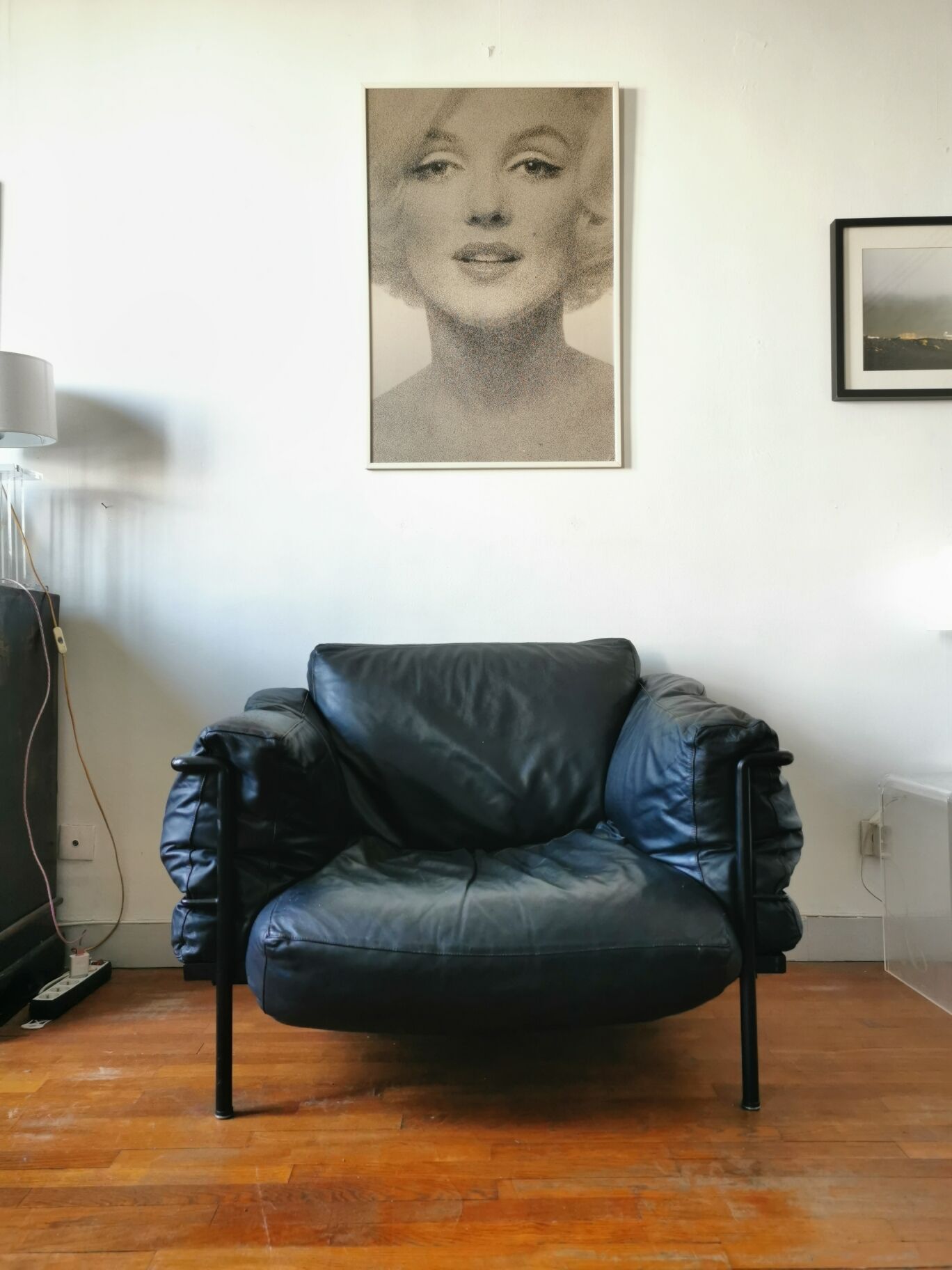 Black leather armchair circa 1970