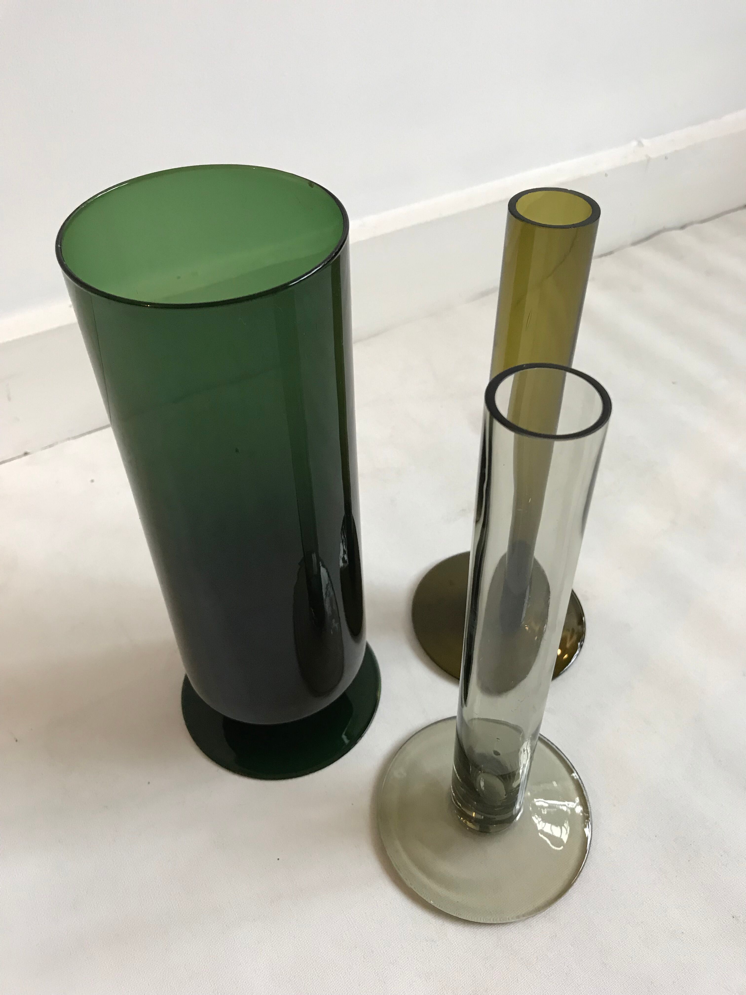 Lot de 3 vases en verre vert
