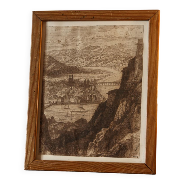 Dessin ancien, lavis représentant Koblenz