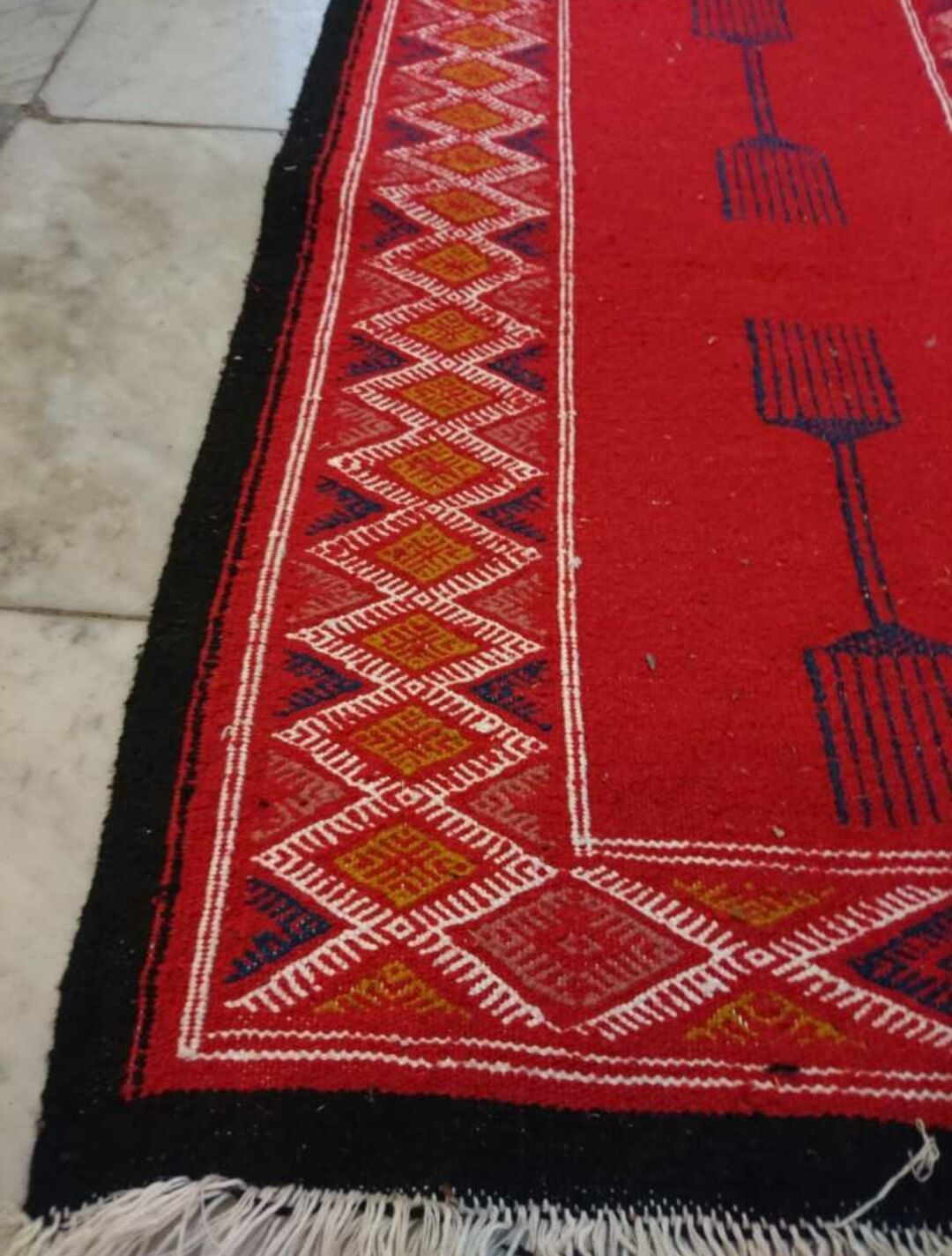 Tapis de couloir kilim rouge en pure laine 65x193cm