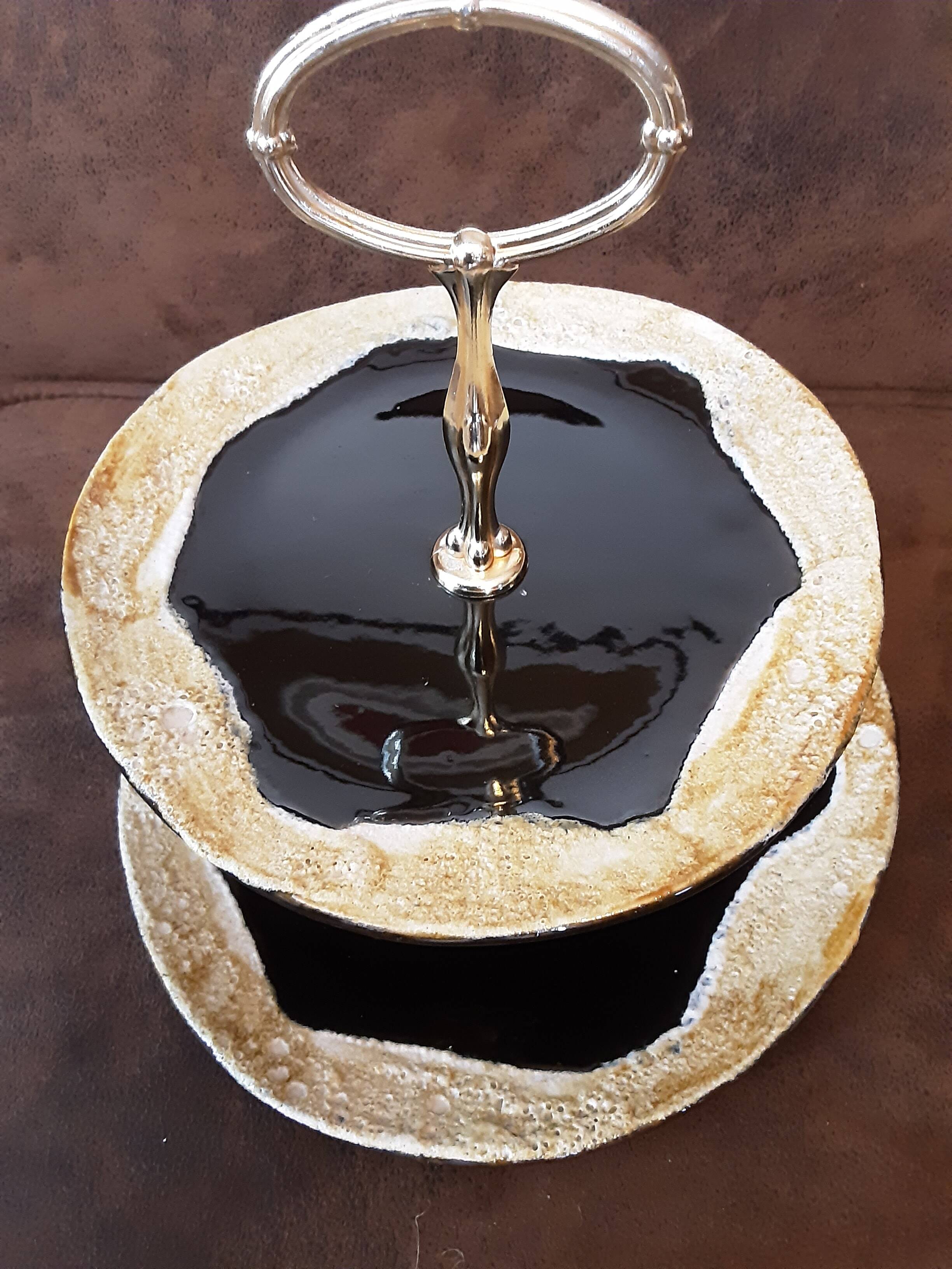 2-tier tray, handmade ceramic