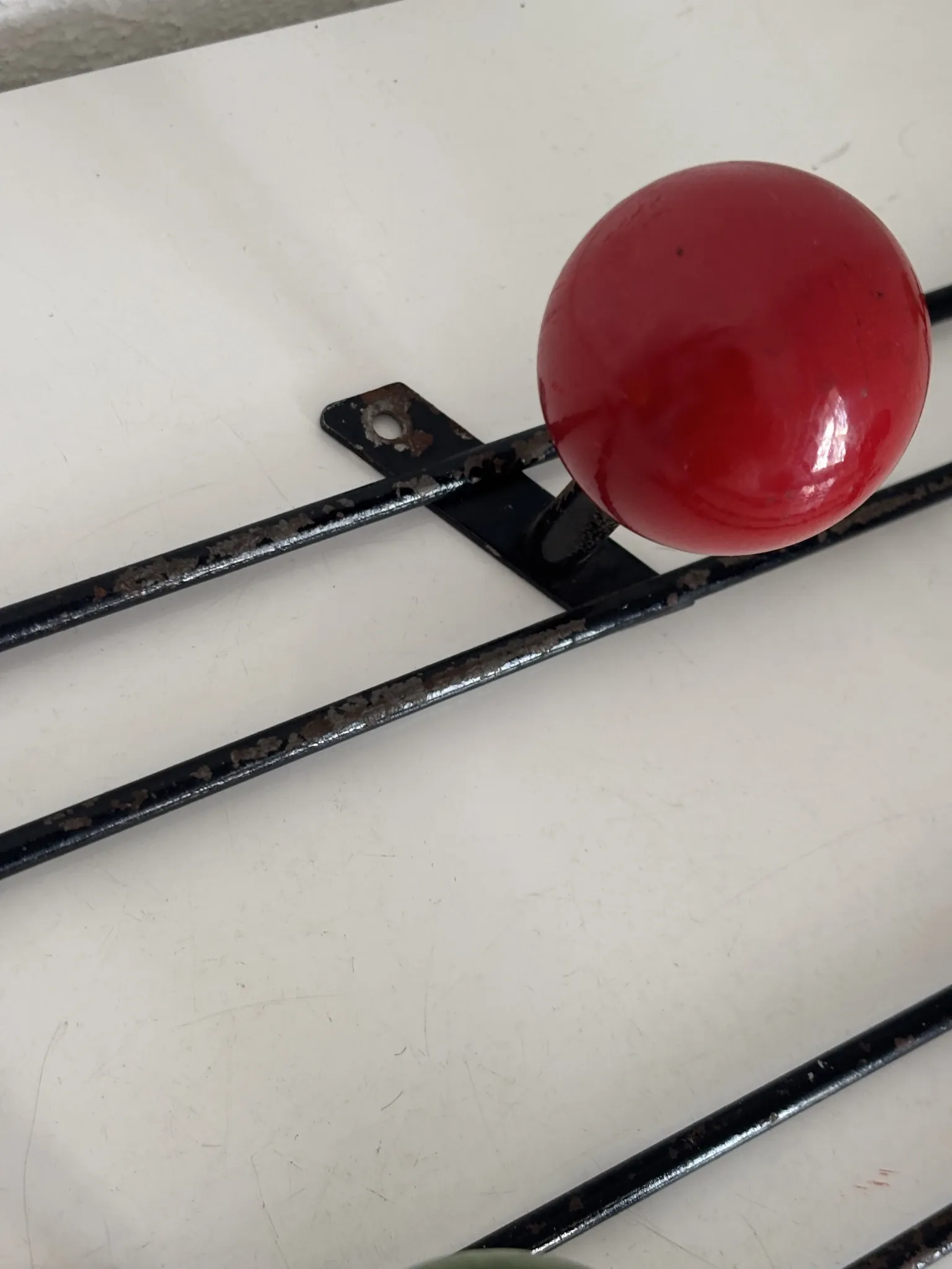 Vintage 1960s tricolour coat rack trio with 3 ball hooks - 45 x 6 / 2