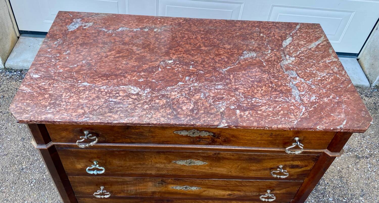 Antique Empire style chest of drawers with marble top