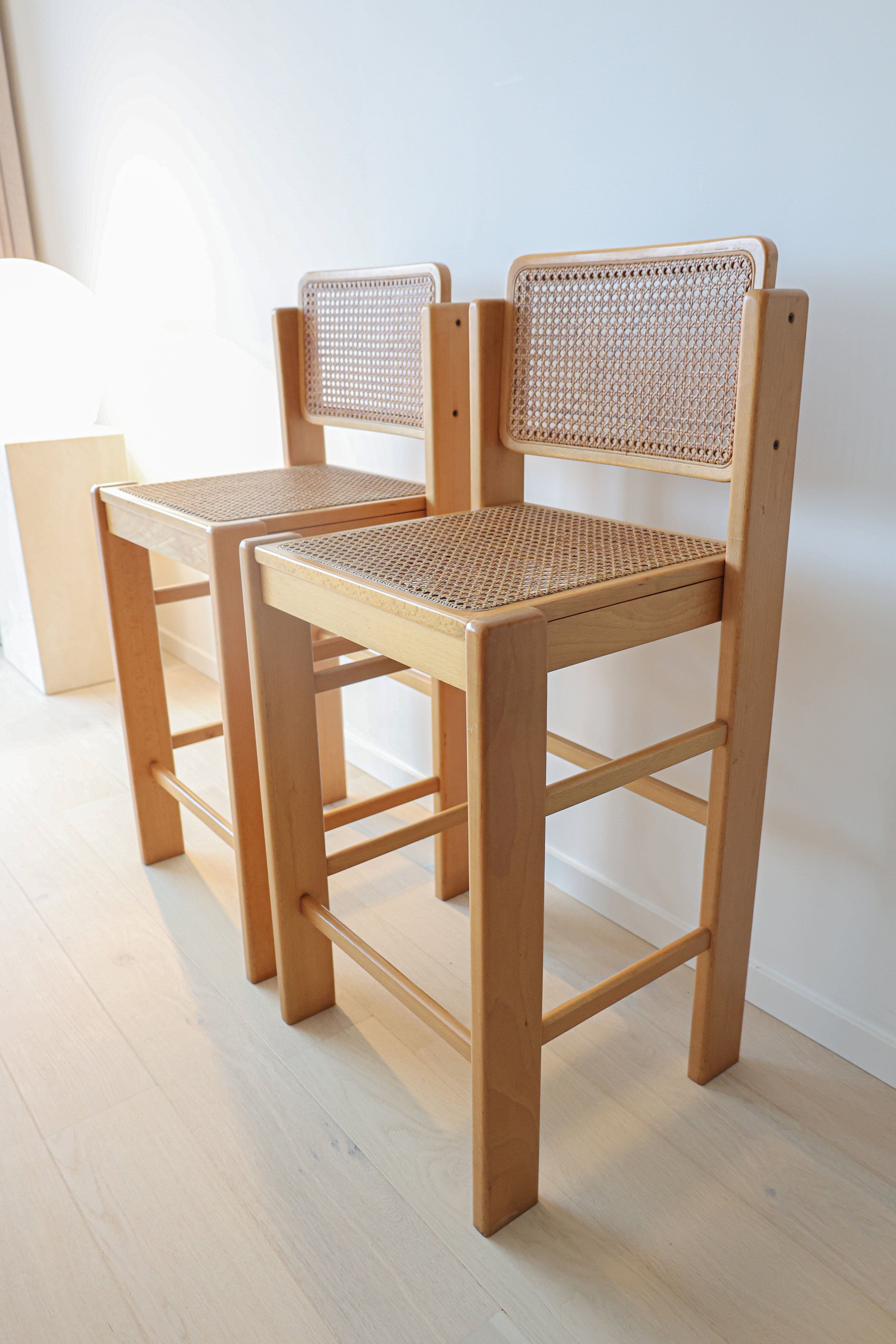 Ensemble de 2 tabourets de bar vintage italiens en rotin