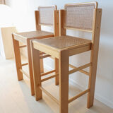 Ensemble de 2 tabourets de bar vintage italiens en rotin