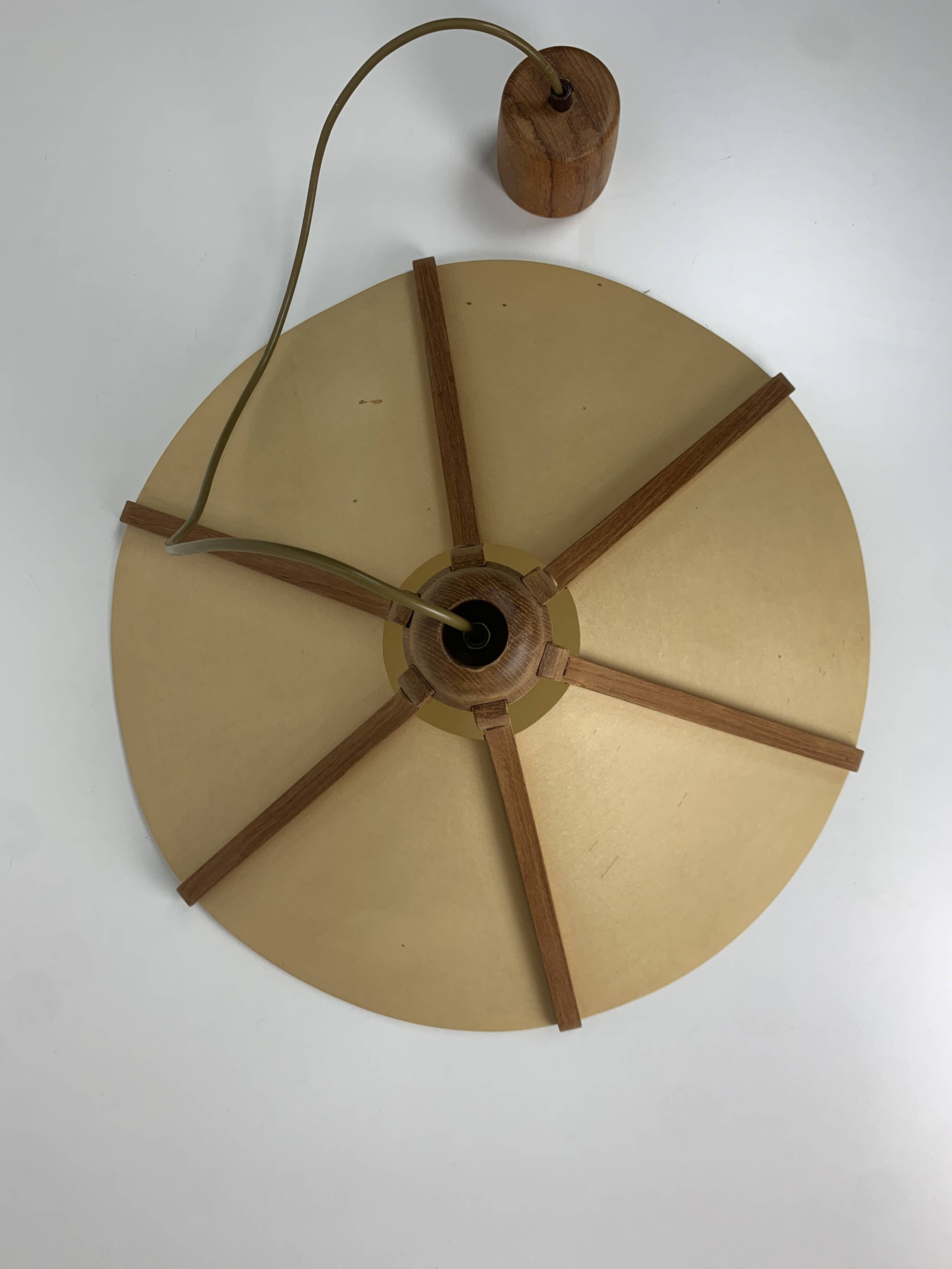 Midcentury teak and perkament pendant by Temde Leuchten, 1970s