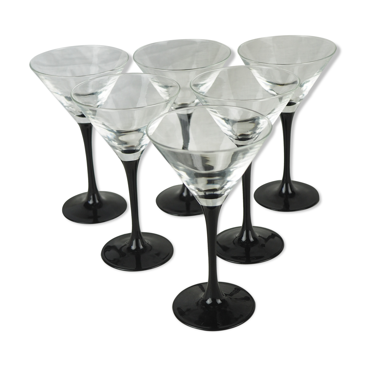 Set of 6 black-footed martini glasses - Arques crystal, Luminarc - 70s / 80s