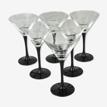 Set de 6 verres à martini à pied noir - cristal d'Arques, Luminarc - années 70 / 80