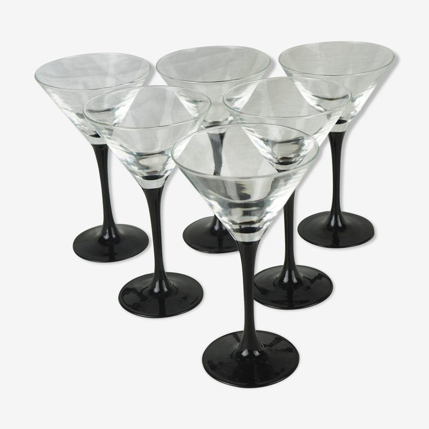 Set de 6 verres à martini à pied noir - cristal d'Arques, Luminarc - années  70 / 80 | Selency