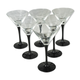 Set of 6 black-footed martini glasses - Arques crystal, Luminarc - 70s / 80s