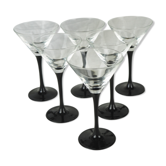 Set de 6 verres à martini à pied noir - cristal d'Arques, Luminarc - années 70 / 80