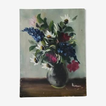 Nature morte aux marguerites et fleurs champetres dans vase