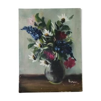 Nature morte aux marguerites et fleurs champetres dans vase