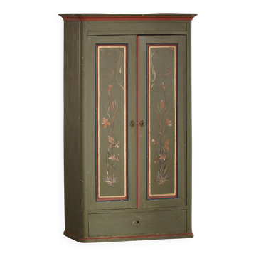 Old Danish cupboard painted with floral patterns, folk art, 19th century.
