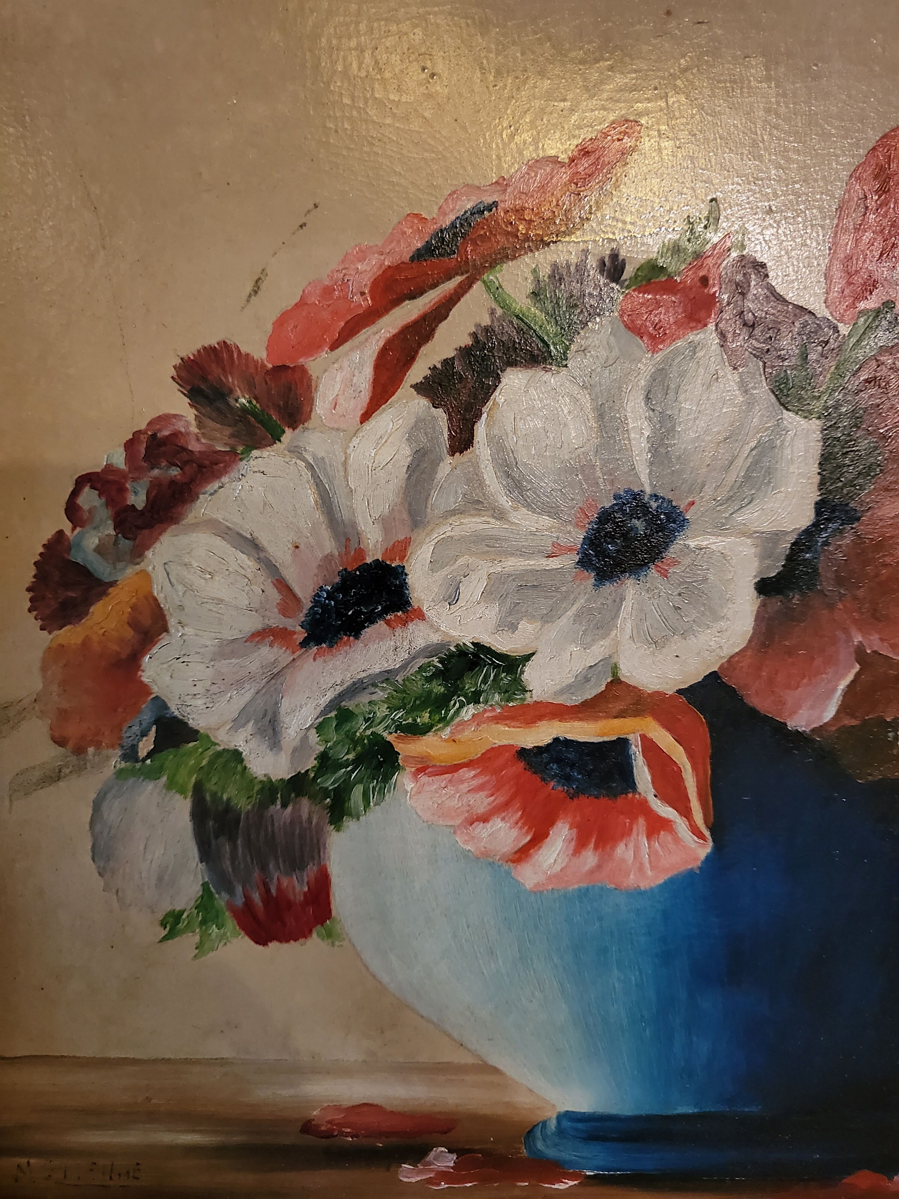 Oil on panel "Anemones"