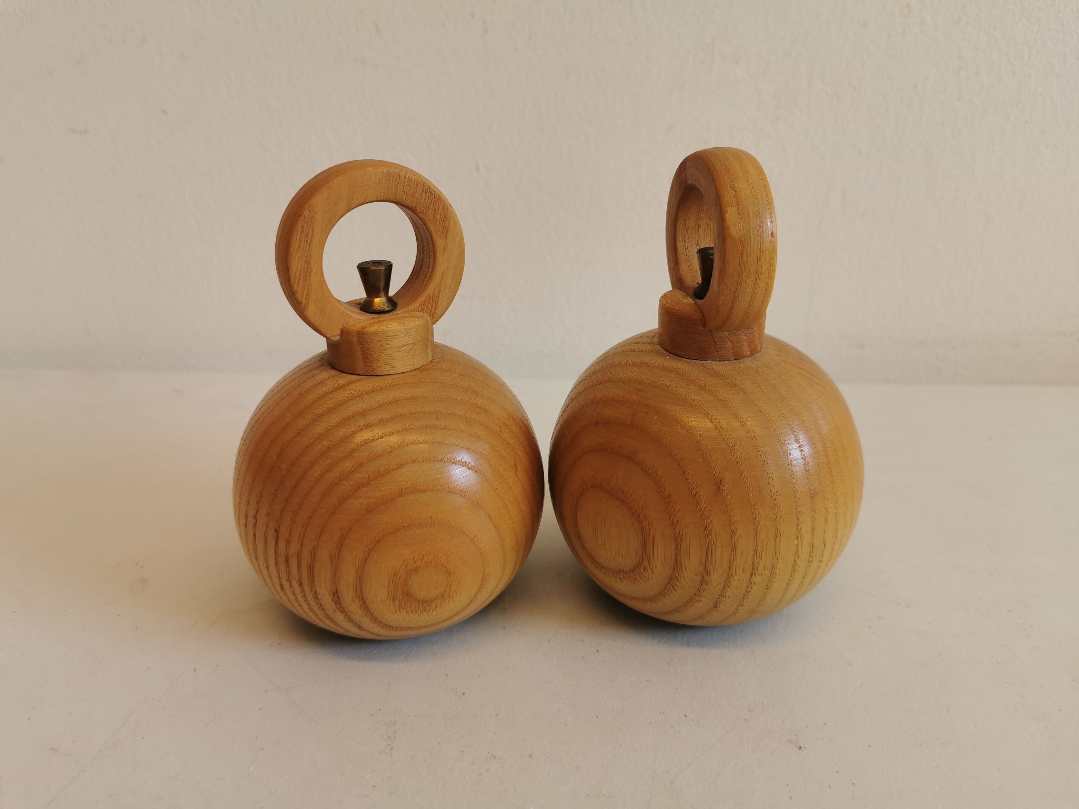 A set of pepper and salt grinders designed by c jorgensen for bodum denmark. Late 20th century.