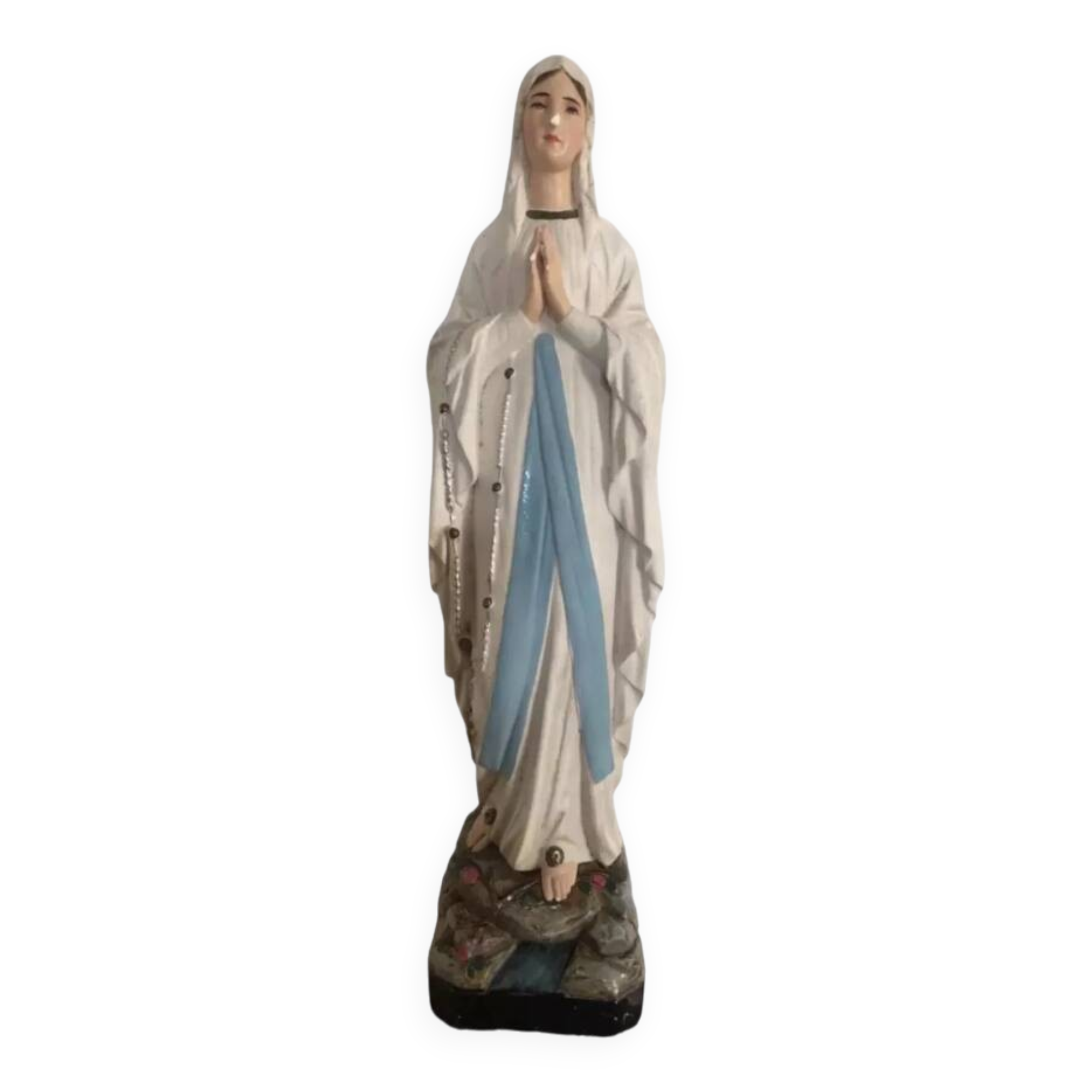 Statue of the holy virgin in hand-painted plaster signed lance 44 cm