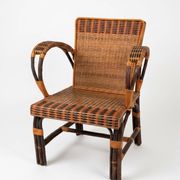 Vintage low armchair in rattan & two-tone weaving 1960s