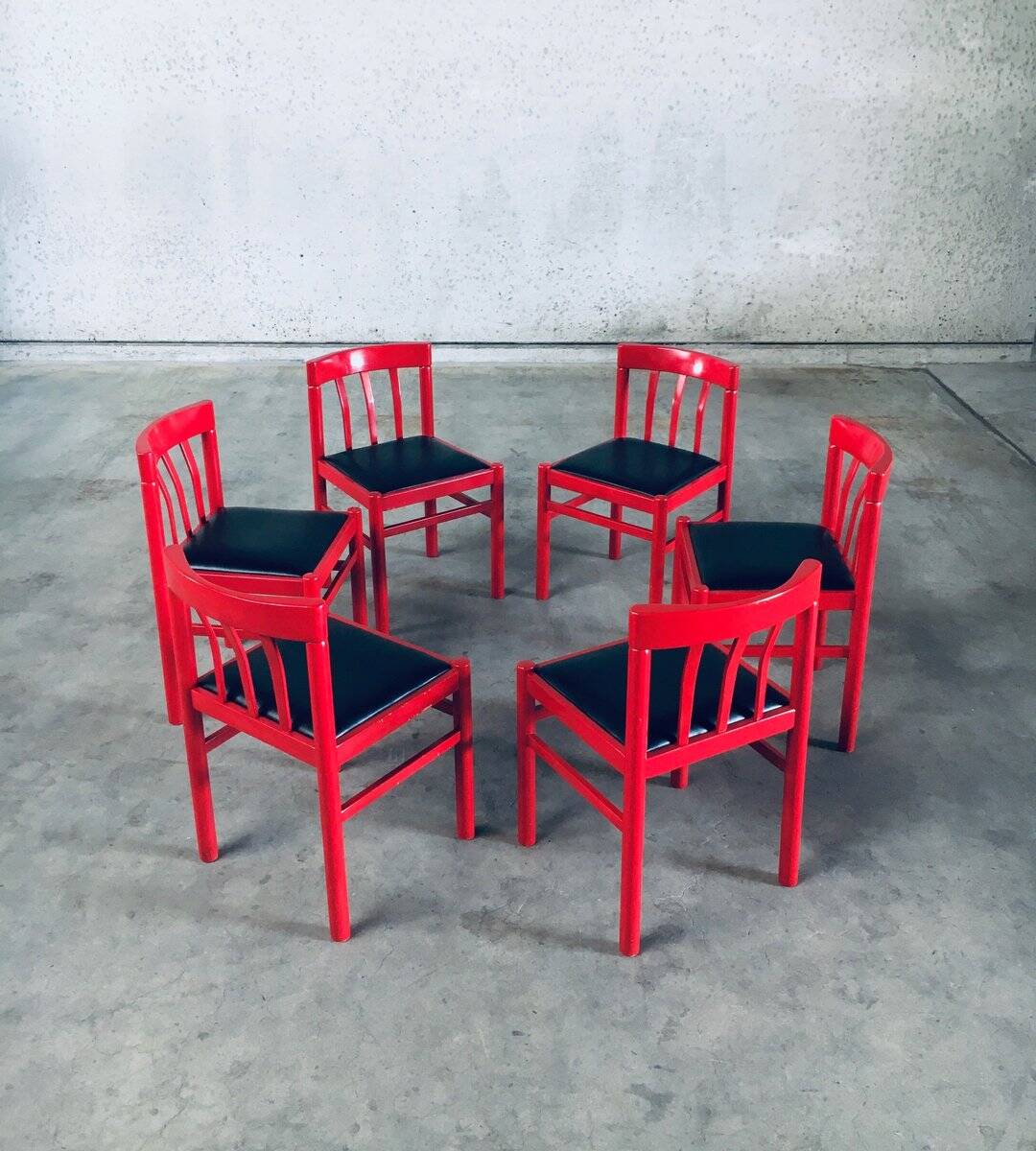 Mid-Century Modern Design Red Dining Chair Set, Belgium, 1960s, Set of 6